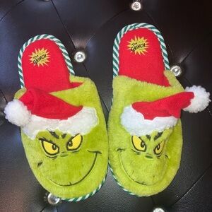 The Grinch Green Slippers with Santa Hat